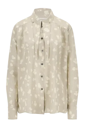 Oversized Floral Print Silk Shirt | Beige